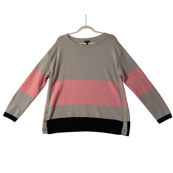 Talbots Womens XL Striped Sweater Pink Gray With Black Hem Soft Button Detail - Picture 1 of 7